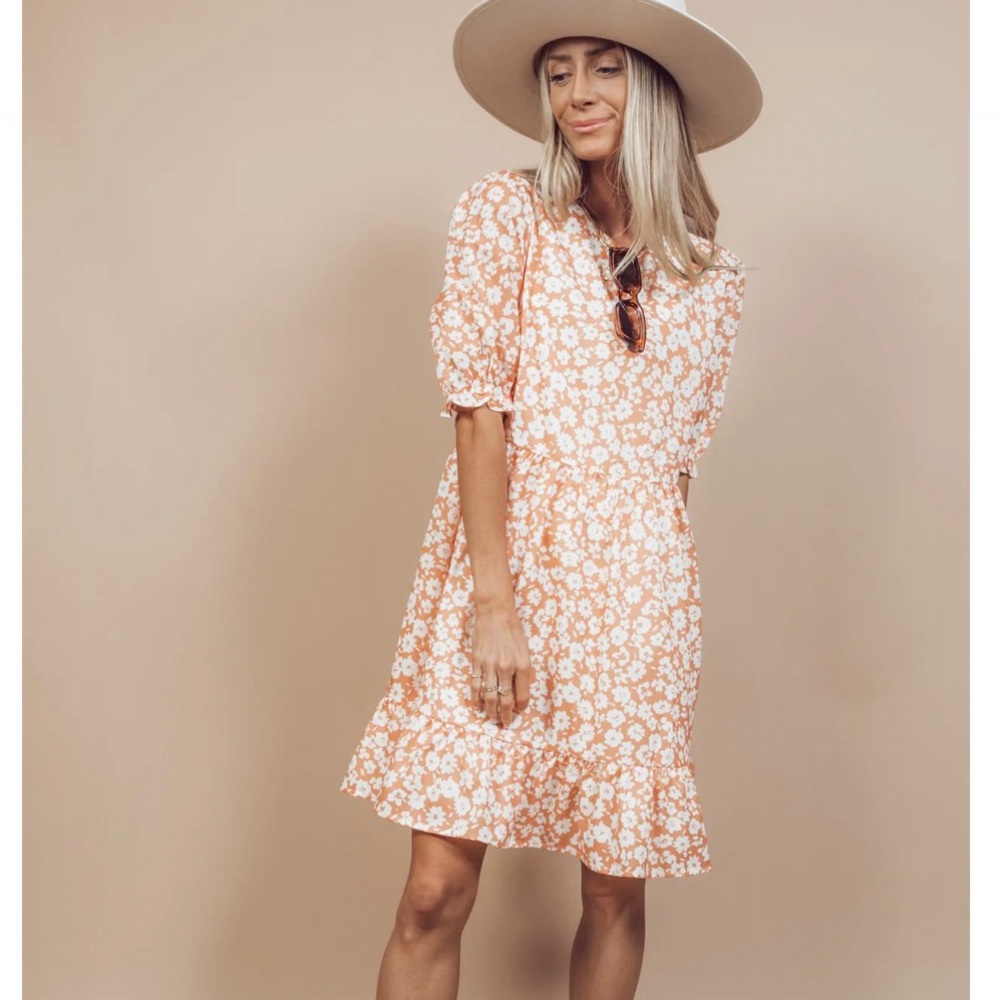Shop Stevie Floral Mini Dress - Peach and White - Picture 2 of 6